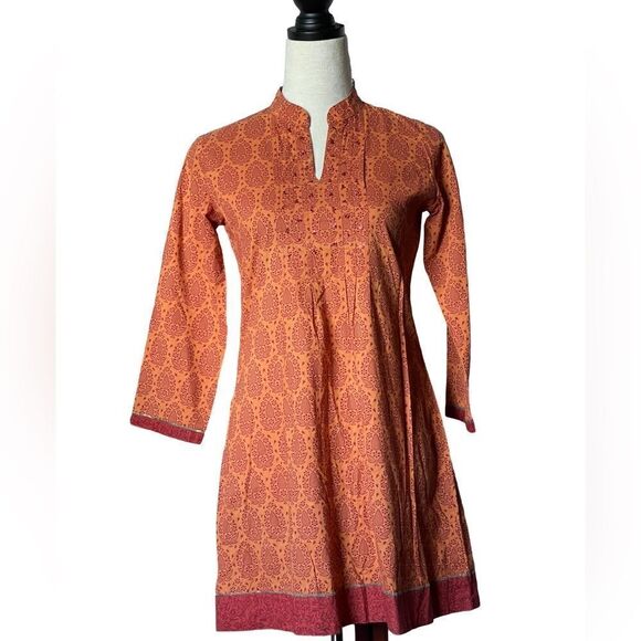 Westside Bohemian Long Orange Tunic w/ Red Designs & Sequins (Size: XS) - Picture 4 of 16